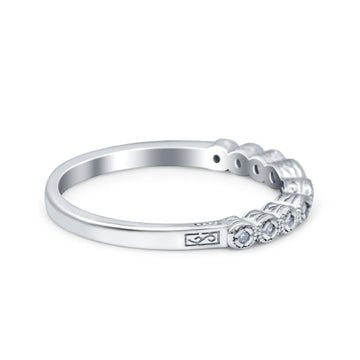 Half Eternity Ring Wedding Band Marquise Round Pave Simulated CZ 925 Sterling Silver (2mm)
